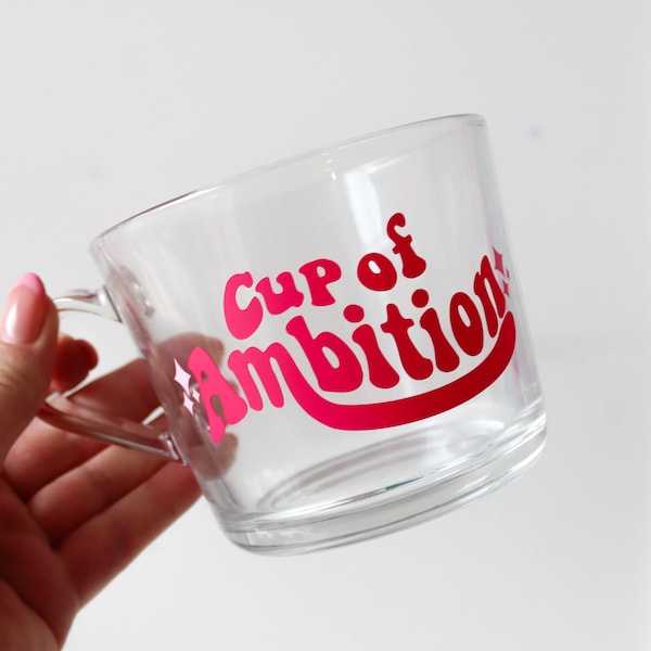 Une tasse d'ambition Mug en verre | Citation de Dolly Parton | Cadeau culture pop | Féministe lumineuse et funky | Paroles de chanson Poured Myself A Cup Of Ambition