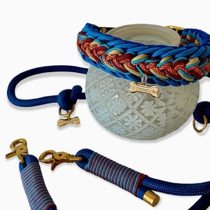 Coleira de cachorro | Conjunto de linha de corda | Feito à mão em paracord | Pôr do sol no oceano