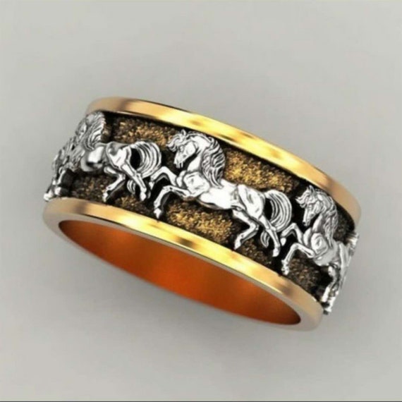 Gold Silver Horse Ring Etsy