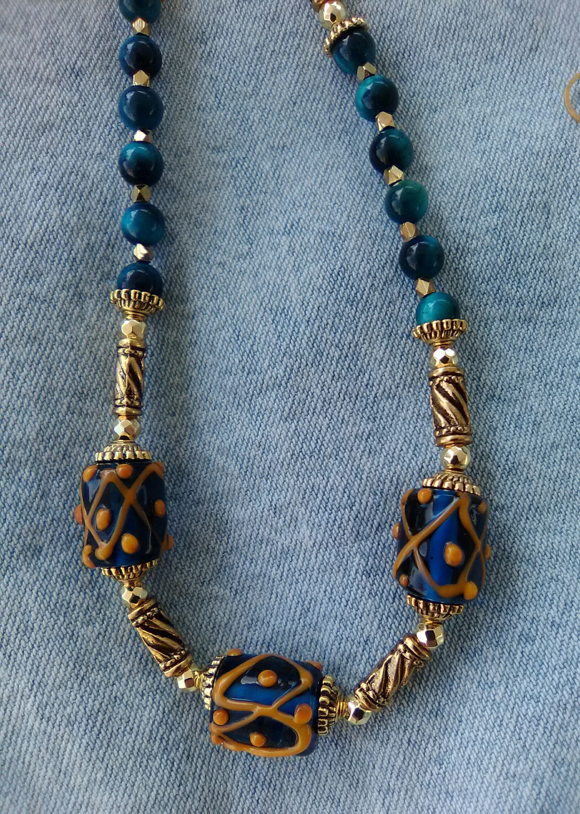 Necklace Blue Tiger lampwork