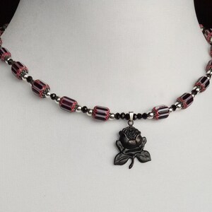 Victorian and Mod Playful Black Rose Beaded Choker