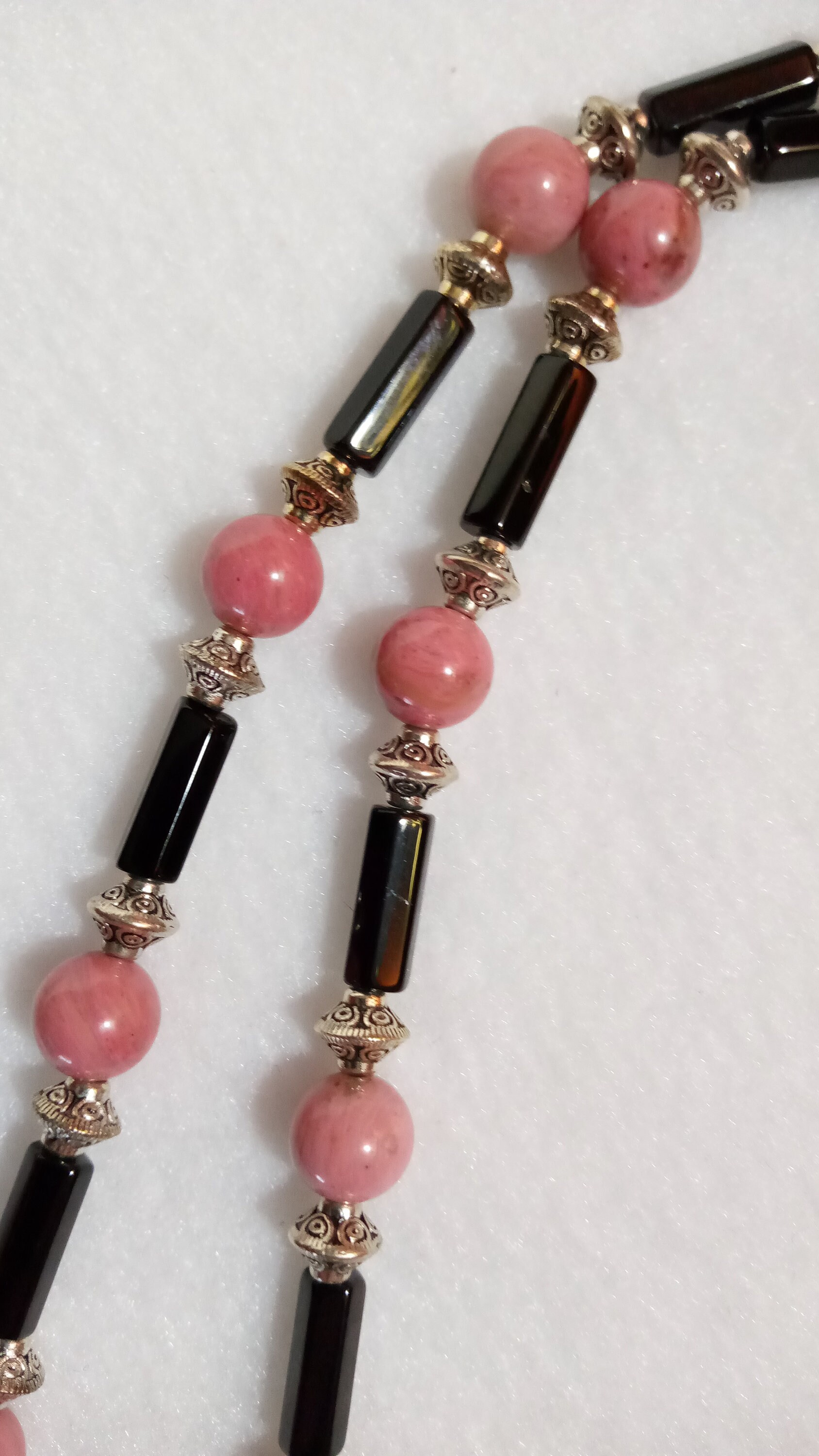 Black and White Matrix Pinolith Rose Pink and Silver Necklace - Etsy