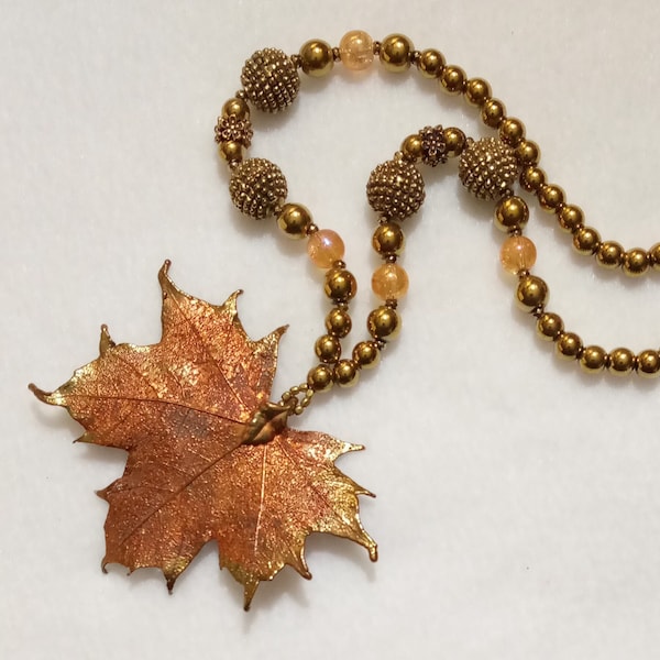 Copper and Gold Electroplated Large Natural Maple Leaf Necklace