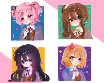 3” DDLC Sticker Set - Monika, Sayori, Yuri, Natsuki, Holographic Anime Girl Decal