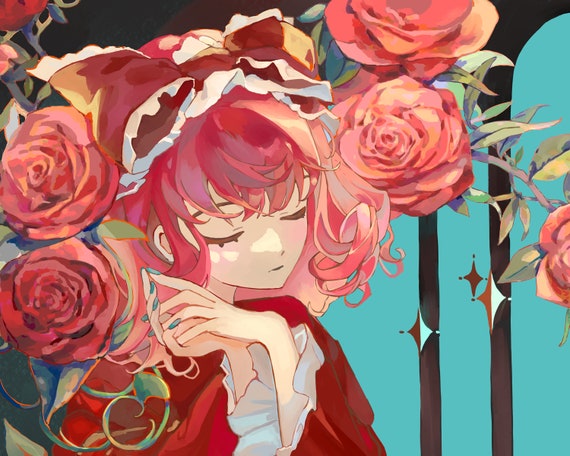 Blooming Rose Night - Anime Art decor, Art print, Aesthetic poster