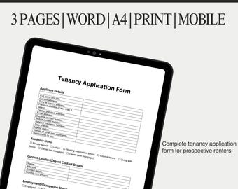 Rental Application Form Template: Tenant Screening, Property Management Printable & Editable Word DOC