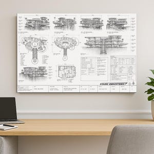 Tony Stark Mansion Architectural Blueprint | Stark Industries Wall Art | Modern House Plans | Marvel Inspired Technical Drawing