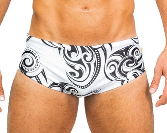 Men's Swimwear Brief Classic Brazilian Swimsuit Designer Sunga - Black & White