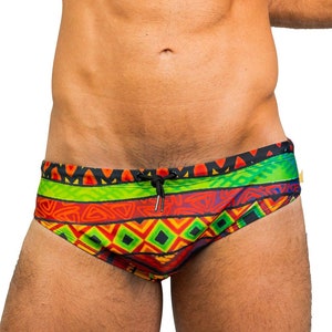 Men&#39;s Swimwear Brief Brazilian Swimsuit Designer Sunga - Four Elements Tribal
