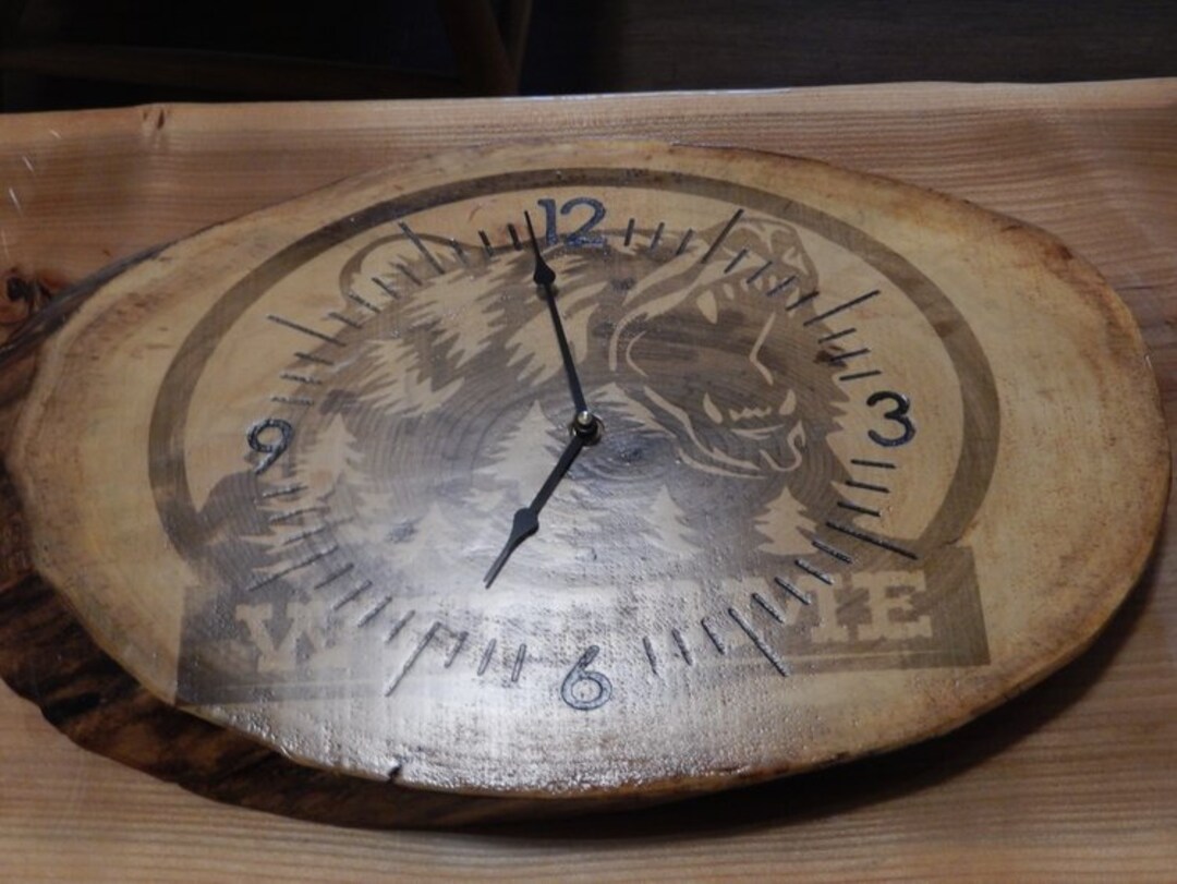 Grizzly Bear Laser Engraved Wood Clock Natural Wood Clock Etsy