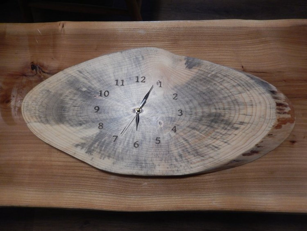 Blue Pine Wood, Laser Engraved Wood Clock, Wood Clock, Lacquer Finished