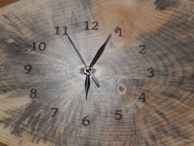 Blue Pine Wood, Laser Engraved Wood Clock, Wood Clock, Lacquer Finished