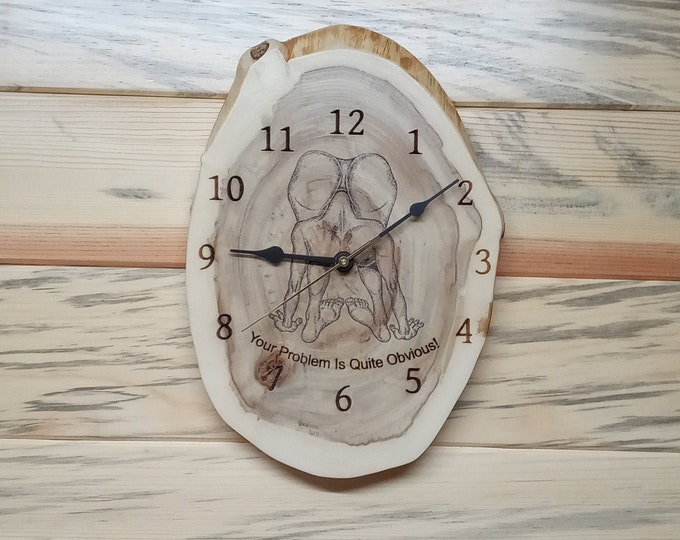 Laser Engraved Wood Clock, Hand cut log slice, Lacquer Finished, Christmas , Wall Decoration, Man Cave