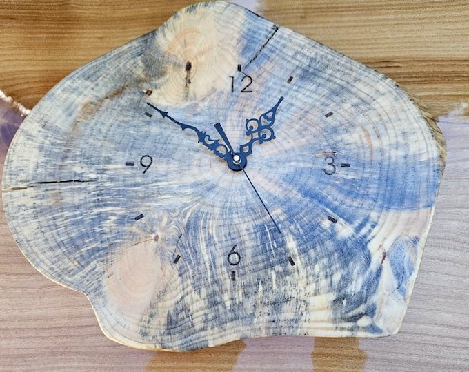 Blue Pine,  Laser Engraved Wood Clock, Natural Wood Clock, Lacquer Finished, Father's Day Gift, Wall Decoration