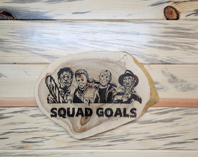 Halloween, Michael Myers, Freddy Krueger, Jason, Chainsaw, Squad Goals, Laser Engraved Natural Wood, Lacquer Finished, Wall Decoration, Gift