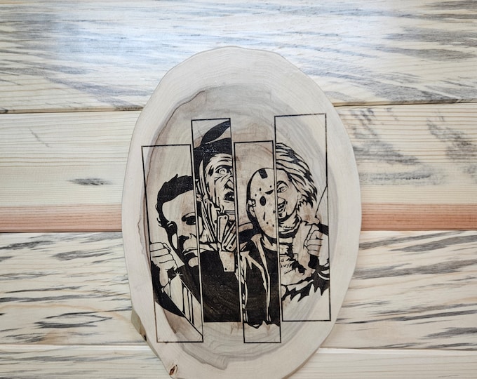Halloween, Michael Myers, Freddy Krueger, Jason, Chucky, Laser Engraved Natural Wood, Lacquer Finished, Wall Decoration, Gift