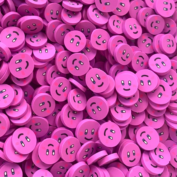 10g/30g/50g Pink Happy Faces (thick cut) polymer clay slices (non-edible | fake sprinkles | slime supplies | DIY crafts | fimo slices)