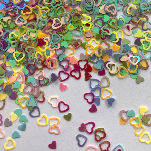 5g/10g/25g Rainbow Hollow Heart chunky glitter shapes (non-edible | fake sprinkles | slime supplies | DIY crafts | nail art | loose sequins)