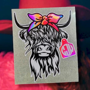 Naklejka samochodowa z monogramem Highland Cow || Naklejka Highland Cow || Niestandardowa nazwa Highland Cow Monogram Vinyl Decal || Naklejka winylowa Premium ||