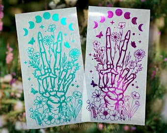 Wildflower Skeleton Peace Hand Car Decal ||  Premium Vinyl Decal ||  Wildflowers || Holographic || Peace Sign Decal ||