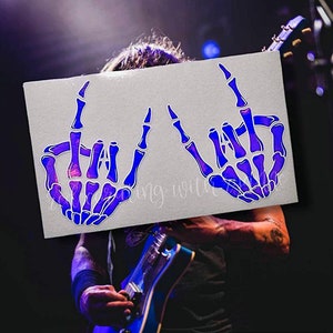 Double Rock Skeleton Hands Car Decal || Premium Vinyl Decal Double Rock Hands || Rock Out Decal || Metal Lover Decal || Metal Head Car Decal