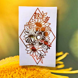 Geometric Bumblebee Sunflower Premium Vinyl Decal || Custom Designed Bumblebee Honeycomb Geometric Sunflower Car Decal || Car Sticker