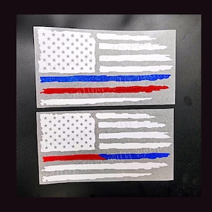 Police & Firefighter Support Flag Glitter Car Vinyl Decal || USA Flag || Vinyl Decal || Police Support Decal || Firefighter Support Decal ||