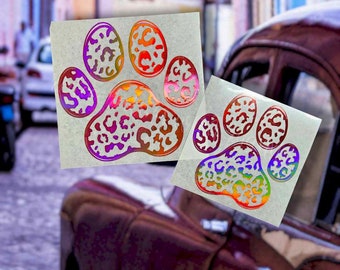 Cheetah Paw Print Car Decal: Glitter Leopard Vinyl