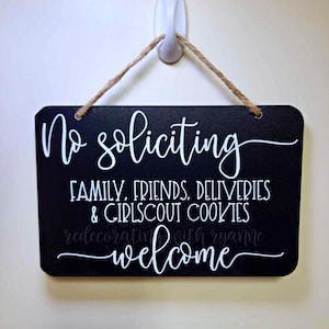 Cute No Soliciting - Mini Chalkboard Doorbell Door Sign - Wreath Center - MINI Door Hanger Sign - 8X5.25"