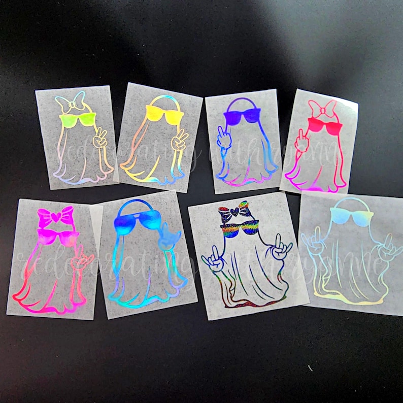 Cute Ghost Rocker Sign Holographic Ghost Vinyl Decal: Funny Car Sticker, Peace/rocker/middle ...