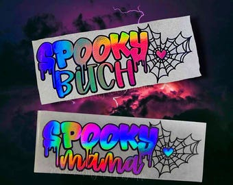 Spooky Mama | Spooky Bitch Holographic Vinyl Decal || Premium Holographic Vinyl Car Decal || Spiderweb Heart || Spooky Girl Vibes ||