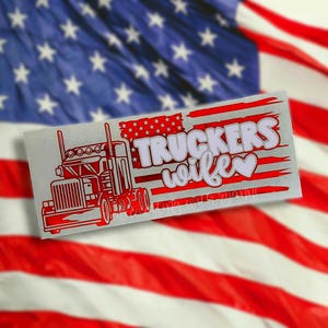 Truckers Wife American Flag Semi Truck Vinyl Decal || Car Sticker for Truckers Wife || USA Proud Patriotic Truckers Wife || USA &#39;Merica ||