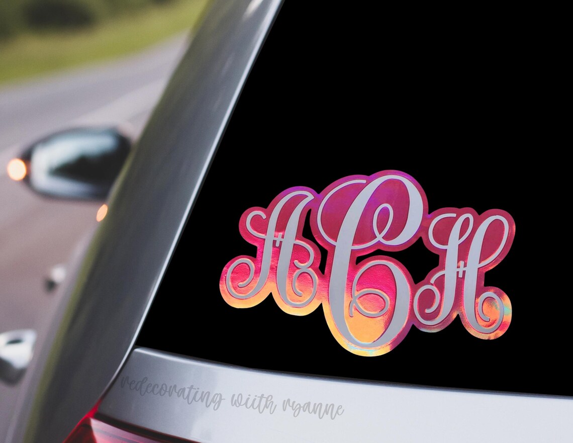 Cursive Vine Monogram Vinyl Car Decal || Vine Cursive Initials Sticker ...