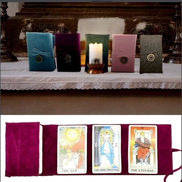 Tarot Card Storage Holder Wrap with Extendable Reading Mat, Fits card size 4.7x2.76 Tarot Pouch, Removable Charm, Tarot case, Tarot storage