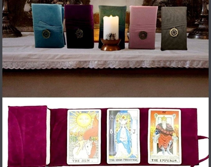 Tarot Card Storage Holder Wrap with Extendable Reading Mat, Fits card size 4.7x2.76 Tarot Pouch, Removable Charm, Tarot case, Tarot storage