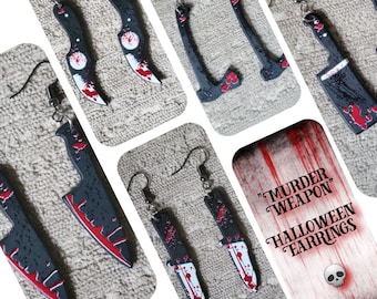 Murder Weapon Earrings, Halloween Themed Earring, Bloody Knife Dangle Earrings, Bloody Axe, Bloody Hatchet, Butchers Knife Earrings, Gory