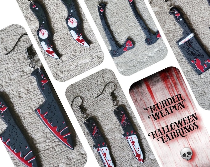 Murder Weapon Earrings, Halloween Themed Earring, Bloody Knife Dangle Earrings, Bloody Axe, Bloody Hatchet, Butchers Knife Earrings, Gory