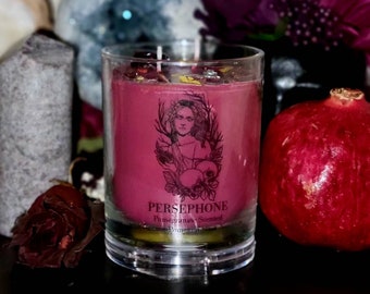Persephone Candle, Invocation Candle, Pomegranate and Narcissus with Raw Garnet, Offering Candle, Altar Candle, Queen Persephone