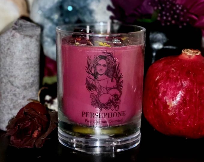 Persephone Candle, Invocation Candle, Pomegranate and Narcissus with Raw Garnet, Offering Candle, Altar Candle, Queen Persephone