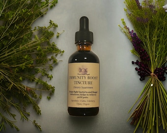 Immunity Boost Tincture Liquid Extract Dietary Supplement, Elderberry, Oregano and Thyme, Immune System Boost