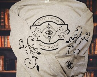 Rhysand's Tattoo Parlor, Tattoos for a Bargain, Feyre Eye & Swirl on Sleeves Tattoo Shirt, ACOTAR, Bookish tops, Rhysand and Feyre
