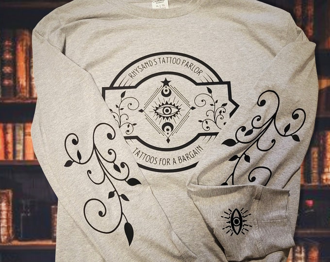 Rhysand's Tattoo Parlor, Tattoos for a Bargain, Feyre Eye & Swirl on Sleeves Tattoo Shirt, ACOTAR, Bookish tops, Rhysand and Feyre