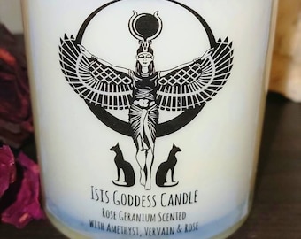 Isis Goddess Candle, Isis Candle, Egyptian Goddess, Deity Candle, Goddess of Healing, Magic, Magick & Fertility. Rose Geranium coconut scent