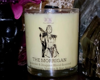 The Morrigan INVOCATION CANDLE, Offering Candle, Celtic Goddess Candle, Deity Candle, Goddess of War and Fate, Dragons Blood & Lavender