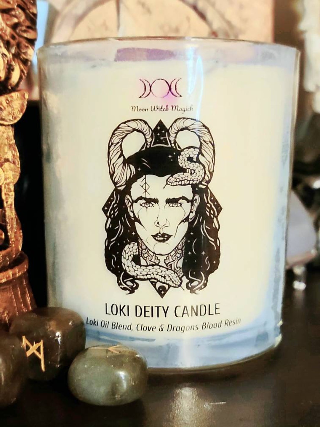 LOKI Deity Candle With Red Jasper Crystal Patchouli and Rose Etsy