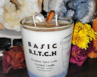 Pumpkin Spice Latte Scented Candle: Clear Quartz & Cinnamon - 10 oz Soy Wax