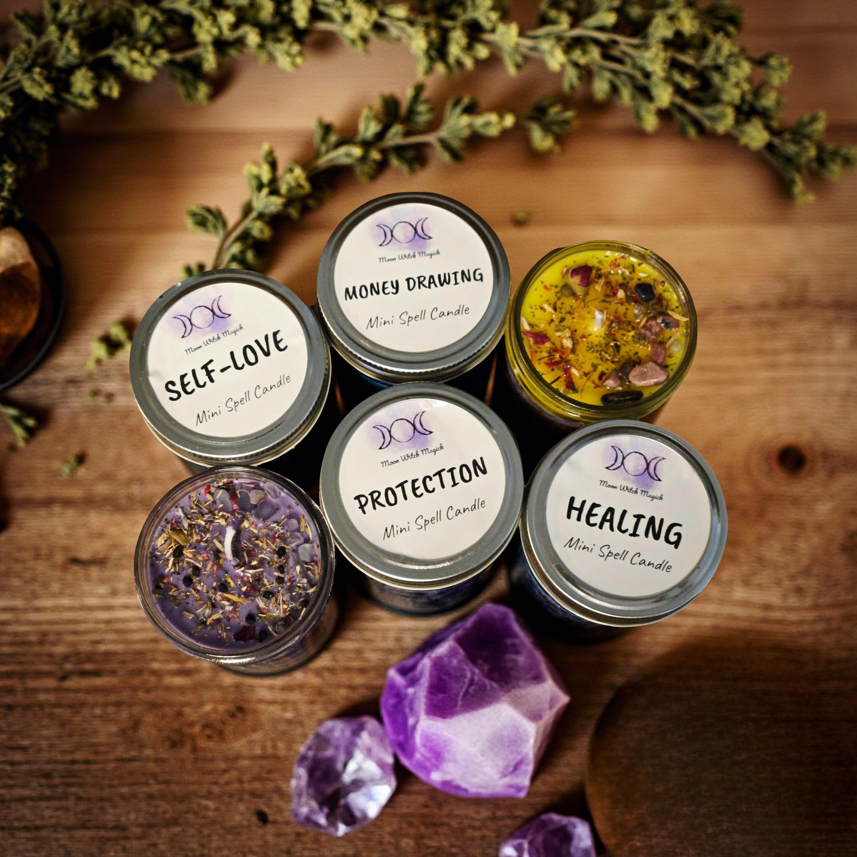 Mini Spell Candle With Herbs, Flowers, and Crystals, Soy Wax - Etsy