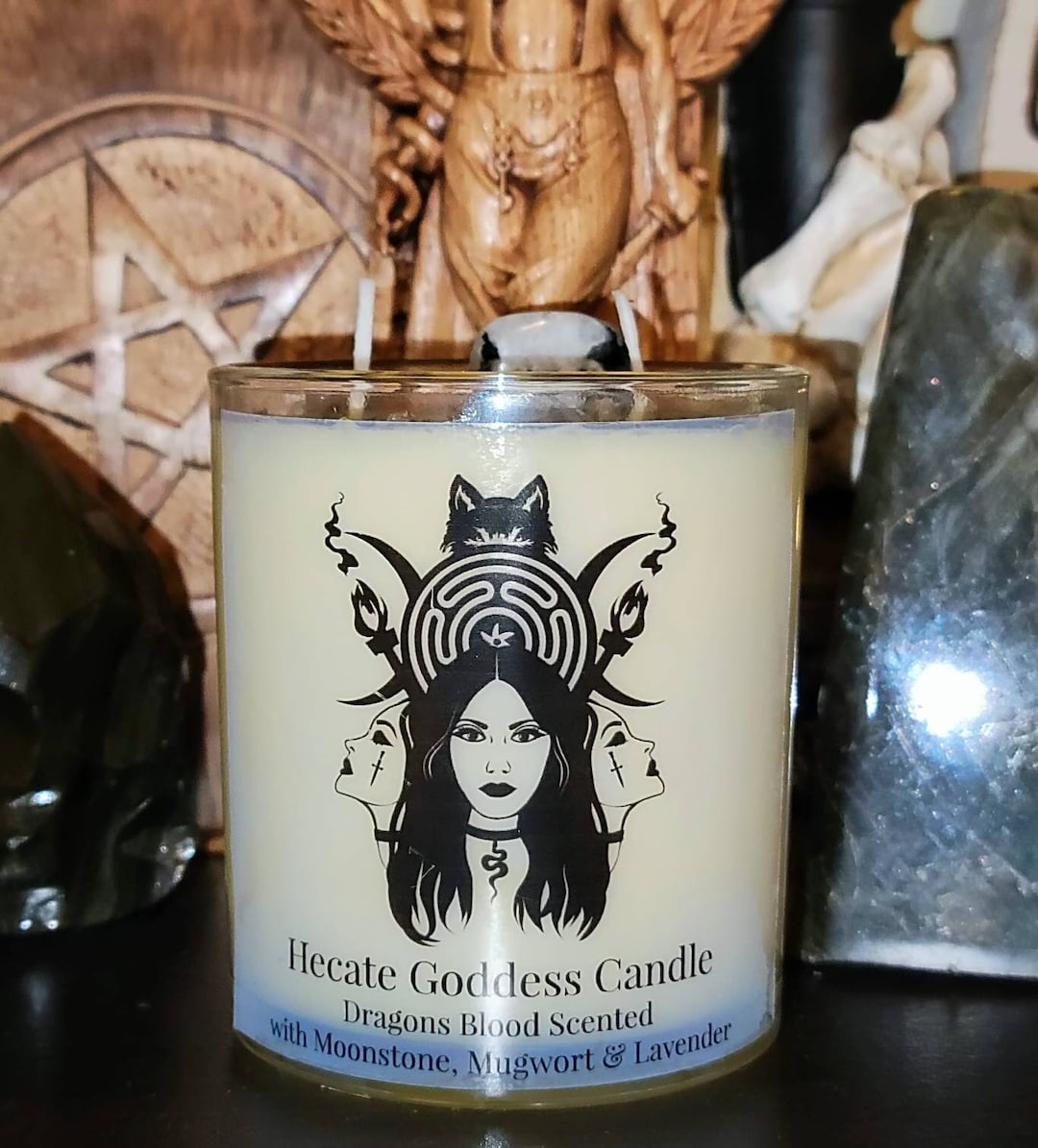 HECATE CANDLE, Hekate Candle, Triple Moon Goddess, Triple Goddess Deity