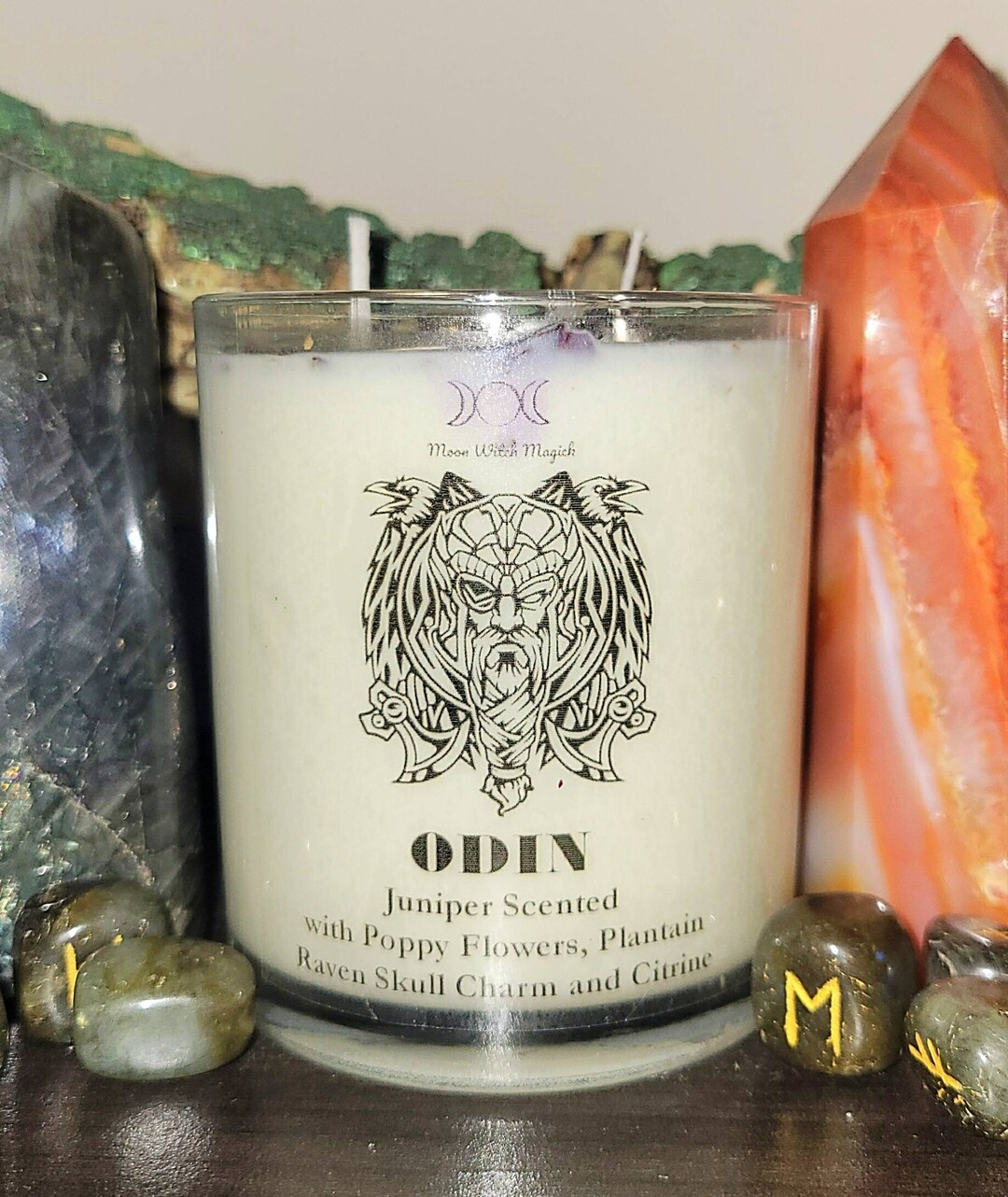 ODIN Candle, Juniper Scented With Poppy Flowers, Plantain, Raven Skull ...
