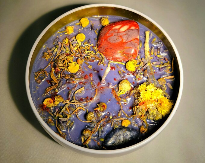 Meditation Candle with Mookaite and Sodalite, Frankincense and Lavender Scented, Intention Candle
